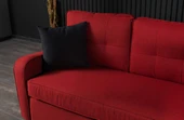 Meşe Home Plus Kılıflı Torba Yaylı Keten Kumaş Fonksiyonel Üçlü Kanepe Koltuk Kırmızı - 2