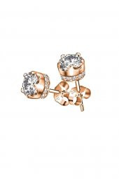 Zirkon Taşlı Taç Model Rose Bayan Gümüş Küpe - 1