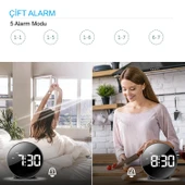 HyMark Yuvarlak Siyah Dijital LED Masa Saati USB Güç Saat Erteleme Modern Saat thumbnail 10