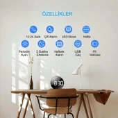 HyMark Yuvarlak Siyah Dijital LED Masa Saati USB Güç Saat Erteleme Modern Saat thumbnail 4