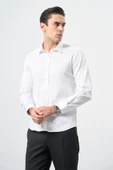 Beyaz Uzun Kol Düz Bez Ayağı 032 Sert Yaka Classic Slim Fit Gömlek 1004245324 thumbnail 1
