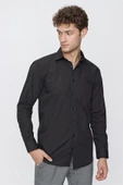 Siyah Uzun Kol Düz Bez Ayağı 041 Sert Yaka Basic Comfort Fit Gömlek 1004245051 thumbnail 4