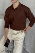 Erkek Polo Yaka Fitilli Oversize Triko Kazak - 9