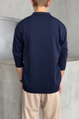 Erkek Polo Yaka Fitilli Oversize Triko Kazak - 12