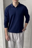 Erkek Pamuklu Polo Yaka Oversize Triko Kazak - 9