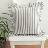 Yıkanmış Keten, Çizgili, Bohem, Fırfırlı, Keten Kırlent Kılıfı thumbnail 4