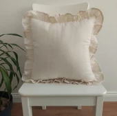 Yıkanmış Keten, Çizgili, Bohem, Fırfırlı, Keten Kırlent Kılıfı thumbnail 3