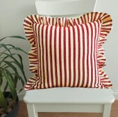 Yıkanmış Keten, Çizgili, Bohem, Fırfırlı, Keten Kırlent Kılıfı thumbnail 5