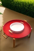 2'li Ahşap Bacaklı Kırmızı ve Beyaz Tepsi & Yer Sofrası (51x26 cm) - 3