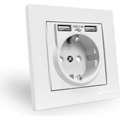 CATA CT-3004 SIVA ALTI TOPRAKLI PRİZ 2 USB HIZLI ŞARJ - 1