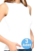 Kadın Sıfır Kol Bisiklet Yaka Pamuklu Atlet 3'lü Set - 1