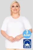 Kadın % 100 Pamuklu  Büyük Beden Dantelli Kısa Kollu Atlet Fanila 3 Adet - 7