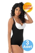 Kadın Lazer Kesim İz Yapmaz Göğüs Destekli Askılı Toparlayıcı Body Slip Korse 3'lü Set thumbnail 5