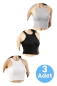 Kadın Geniş Askılı Kaşkorse Crop 3'lü Set - 1