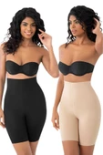 Kadın Dikişsiz İnceltici ve Toparlayıcı Lazer Kesim Yüksek Bel Paçalı Korse 2'li Set thumbnail 8