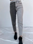 Kadın Kontrast Mom Jean Kot Pantolon Gri - 6