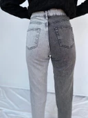 Kadın Kontrast Mom Jean Kot Pantolon Gri - 7