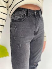 Kadın Dizi Yırtıklı Taşlamalı Gri Kot Pantolon - 5