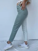 Kadın Kontrast Mom Jean Kot Pantolon Mint Beyaz - 6