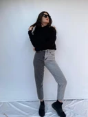 Kadın Kontrast Mom Jean Kot Pantolon Gri - 3