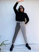 Kadın Kontrast Mom Jean Kot Pantolon Gri - 2