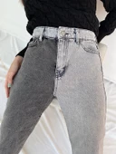 Kadın Kontrast Mom Jean Kot Pantolon Gri - 8