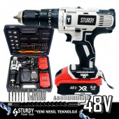 Sturdy Pro XR4850XLG Li-On 48 Volt 5 Amper Şarjlı Çift Akülü Darbeli Matkap 27 Parça Usta Setli - 4