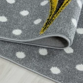 Unicorn Desenli Puantiyeli Tozsuz Antialerjik Gri Sarı Çocuk Bebek Odası Halısı - 4