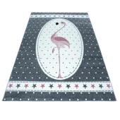 Flamingo Desenli Puanlı Tozsuz Antialerjik Gri Pembe Çocuk Bebek Odası Halısı - 1