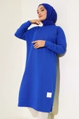 Armalı Uzun Basic Tunik Saks - 2