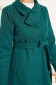 İnci Detaylı Kuşaklı Kaşe Kaban Zümrüt thumbnail 4