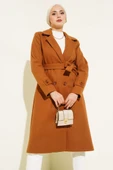 Kruvaze Yaka İki Düğmeli Kaşe Kaban Toprak thumbnail 1