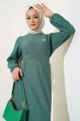 Bel Kuşaklı Volanlı Elbise Yeşil thumbnail 2