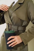 Pelerinli Kuşaklı Kısa Trençkot Haki thumbnail 4