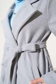 Bel Kuşaklı Astarlı Kaşe Kaban Gri thumbnail 4