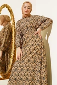 Etnik Desen Yarasa Kol Elbise Camel - 2