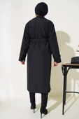 Altı Düğmeli Kuşaklı Trençkot Siyah thumbnail 3