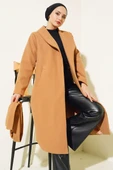 Kuşaklı Uzun Basic Kaşe Kaban Camel thumbnail 2
