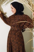 Etnik Desen Yarasa Kol Elbise Kahve - 2