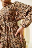 Etnik Desen Yarasa Kol Elbise Camel - 4
