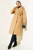 Parça Detaylı Kuşaklı Trençkot Camel thumbnail 2