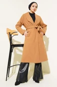 Kuşaklı Uzun Basic Kaşe Kaban Camel thumbnail 1