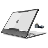 MacBook Air 13 İnç A1932 Kılıf Outdoor Darbe Emici Karbon Fiber Sert Kapak Şeffaf Koruma thumbnail 1