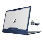 MacBook Air 13 İnç A1932 Kılıf Outdoor Darbe Emici Karbon Fiber Sert Kapak Şeffaf Koruma thumbnail 3