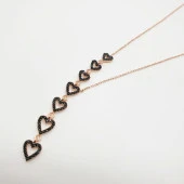 Sıralı Kalp Siyah Taşlı Gümüş Kolye - 9