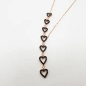 Sıralı Kalp Siyah Taşlı Gümüş Kolye - 10