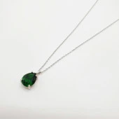 Beyaz Renk Yeşil Taşlı Gümüş Kolye - 1