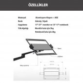 NPO STD7090S 10"-27" Notebook Stand ve Amortisörsüz Vesa Monitör Tutucu Kol Gümüş - 7