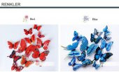 ÇİFT KANATLI KELEBEK ÖZEL KELEBEKLER YENİ MODEL 3D DUVAR VE BUZDOLABI 12Lİ STİCKER ÜÇ BOYUTLU CANLI - 2