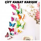ÇİFT KANATLI KELEBEK ÖZEL KELEBEKLER 3D PVC DUVAR VE BUZDOLABI SÜSÜ 12Lİ STİCKER ÜÇ BOYUTLU CANLI - 5